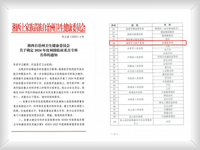 生殖医学科荣获2024年度州级临床重点专科